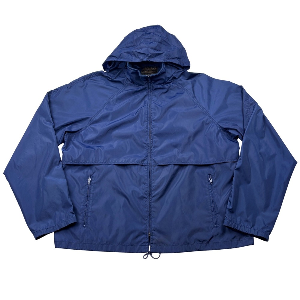 Vintage Eddie Bauer Mens XL Blue Stowaway Hood Nylon Windbreaker Jacket 90s 1273